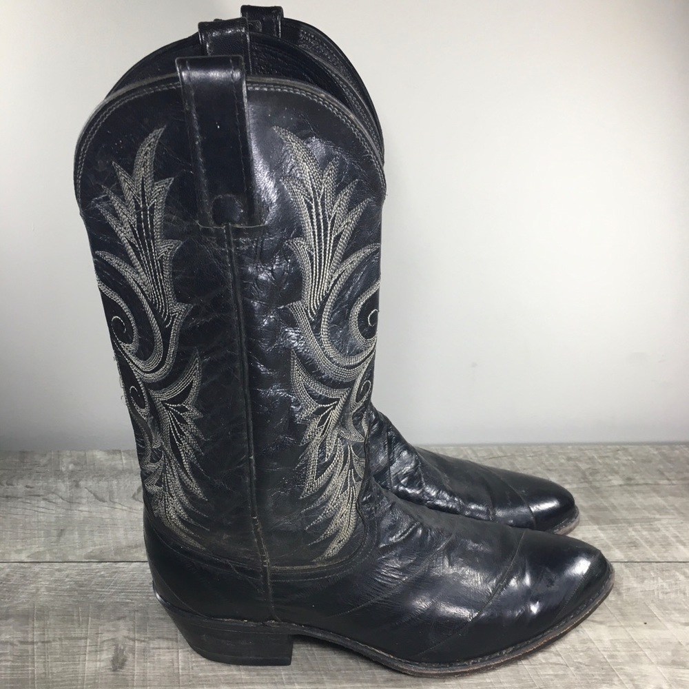 Vtg Dan Post Eel Skin Leather Cowboy Men's Western Rancher Riding Boots Size 10
